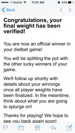 Super happy about this!!! This Diet Bet was really challenging as I used it to work on my binging an