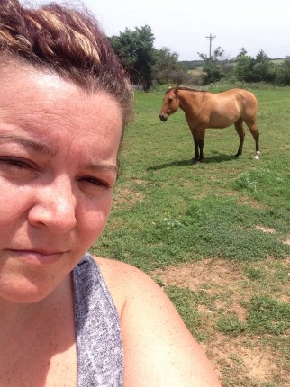 Me, the mower, and 4 acres to tackle (I won't do it all today)! We have a ride on, but I choose to